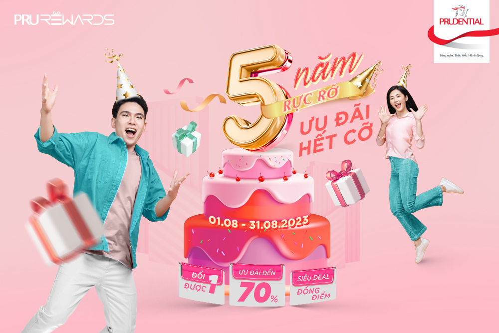 Mừng sinh nhật PRURewards "05 năm rực rỡ - Ưu đãi hết cỡ"